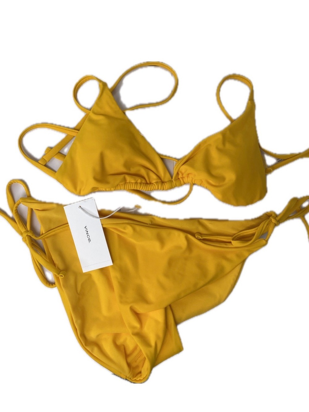Vince NWT Apricot Bright Yellow Triangle Bikini Top & Bottoms w Tie Straps